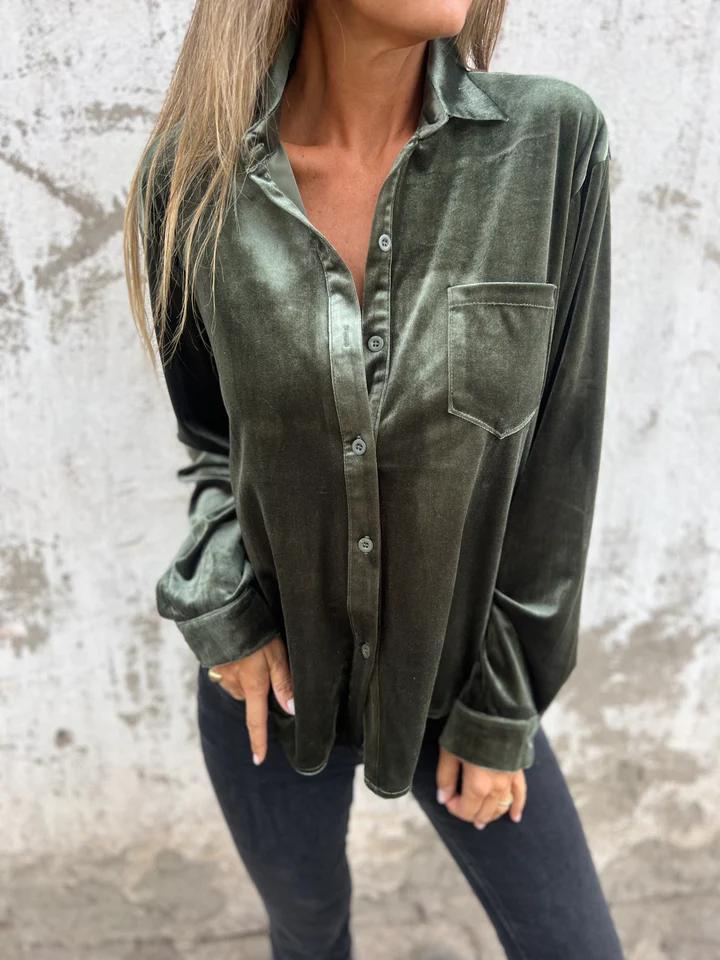 Berg-Feldt | Elegante Samtbluse mit Tasche Weich und Stilvoll Perfekt für Festliche Anlässe