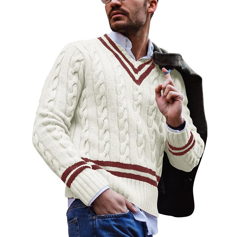 Herren-Strickpullover mit V-Ausschnitt und Streifen