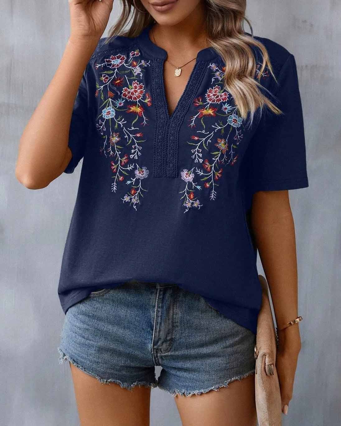 Chemisier Mesdie avec broderie florale pour femme
