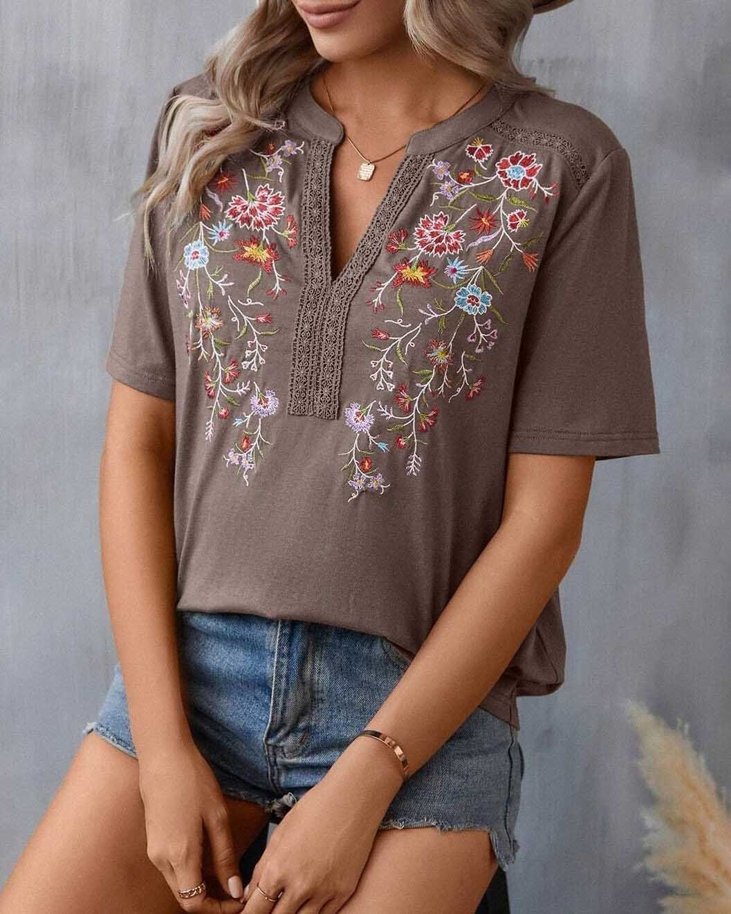 Chemisier Mesdie avec broderie florale pour femme