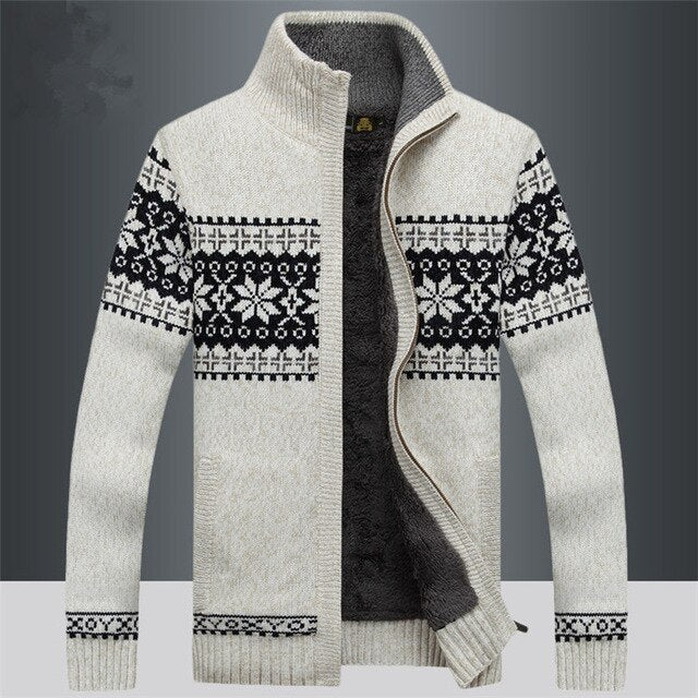 Veste à torsades pour homme avec fermeture éclair et motif flocon de neige