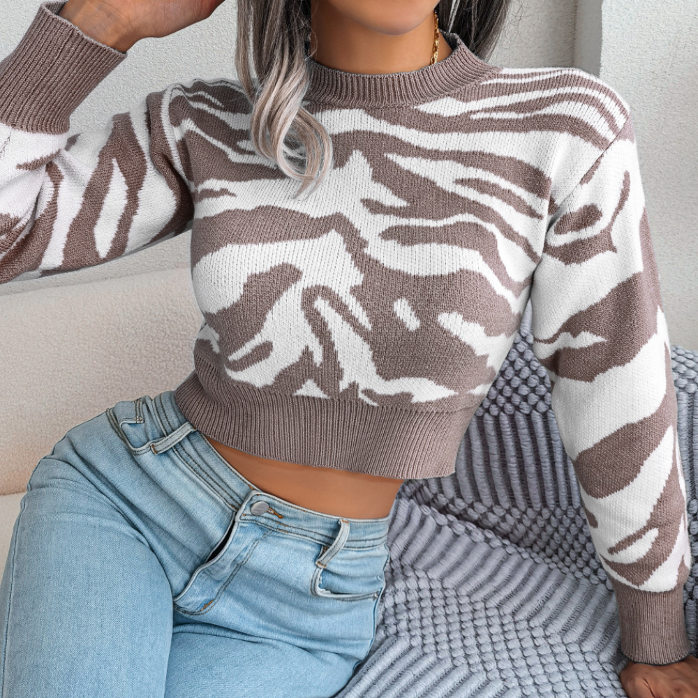 Berg-Feldt | Gekürzter Strickpullover mit Tierdruck Weich und Trendy Perfekt für Den Alltag