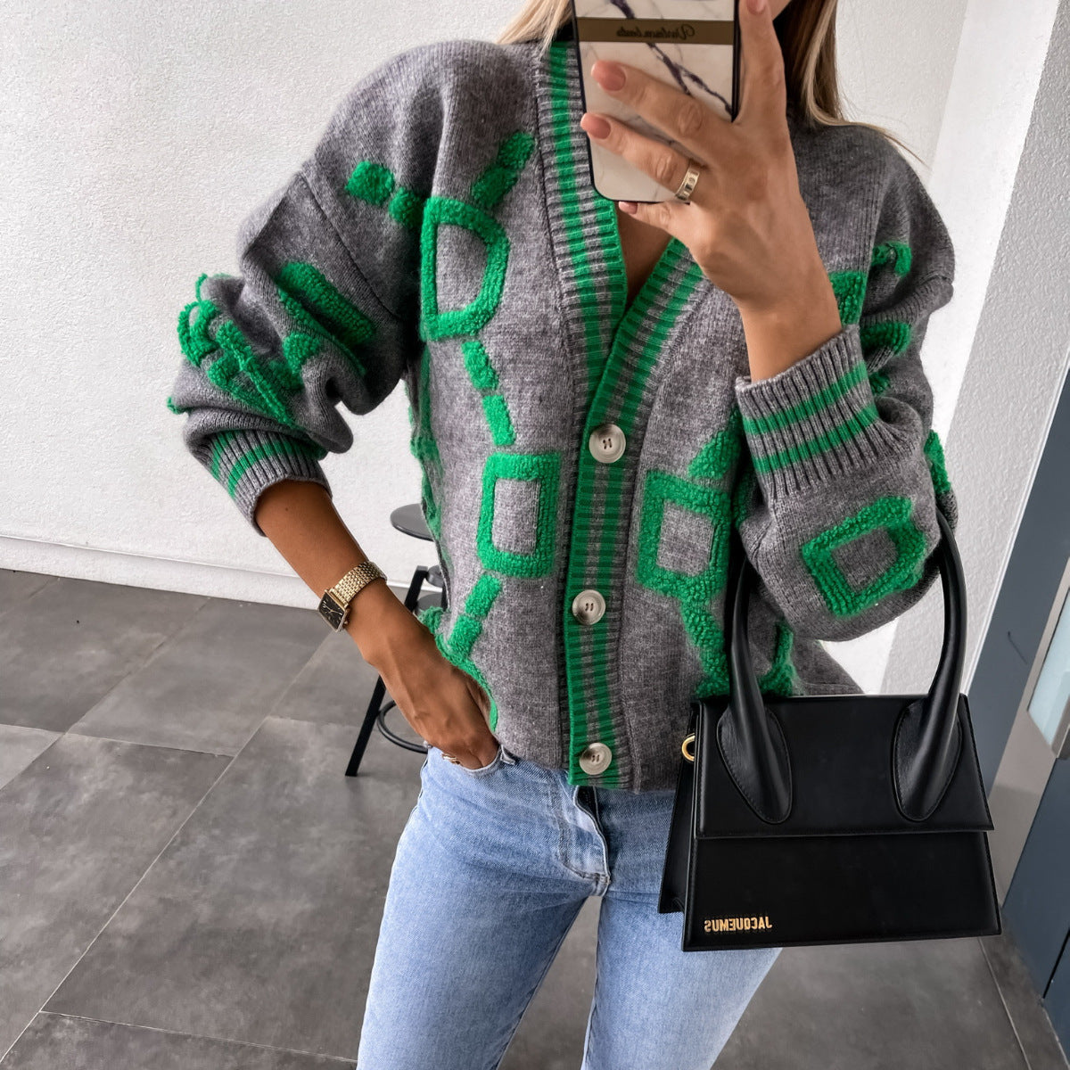 Berg-Feldt | Oversized Cardigan Grafisches Muster Trendy Design