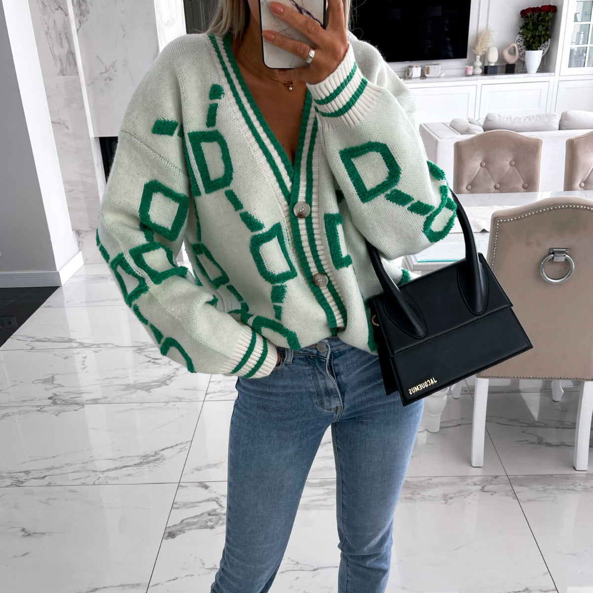 Berg-Feldt | Oversized Cardigan Grafisches Muster Trendy Design
