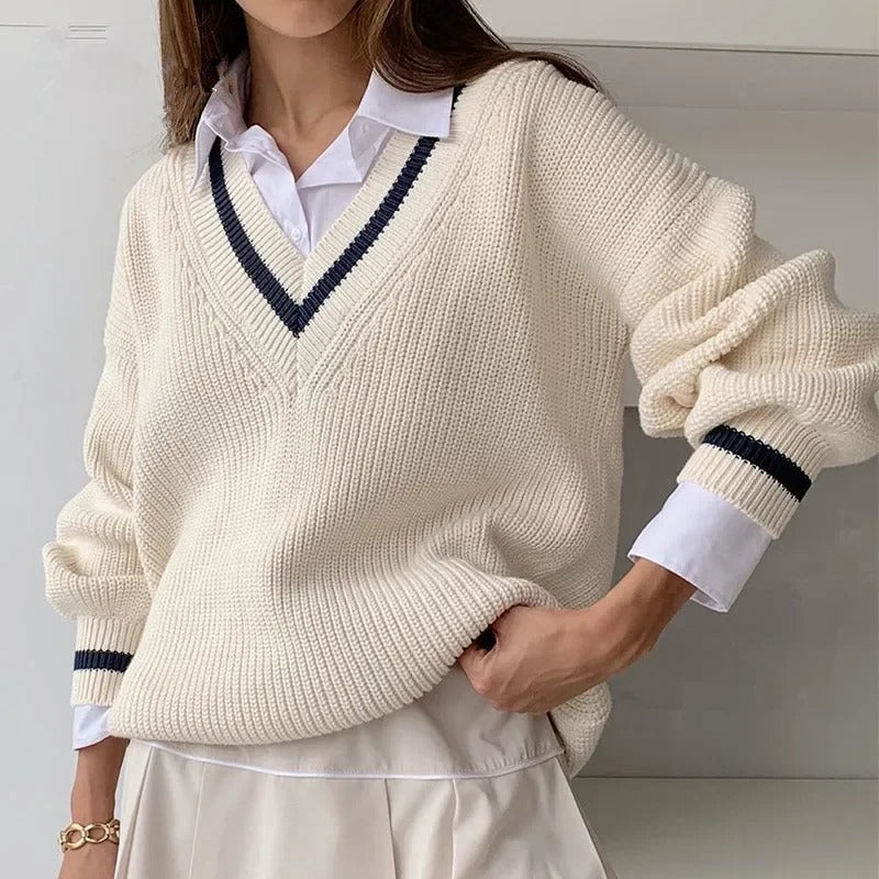 Berg-Feldt | Pull en maille à col en V pour femme – Look raffiné