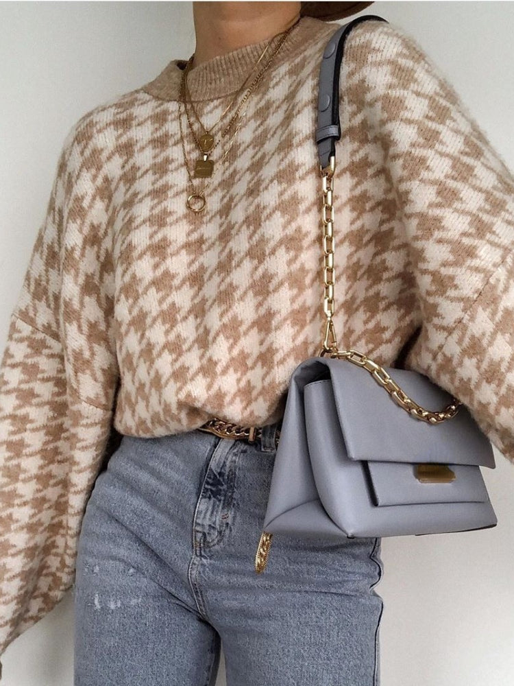 Sweat-shirt couture à carreaux beige Fudus