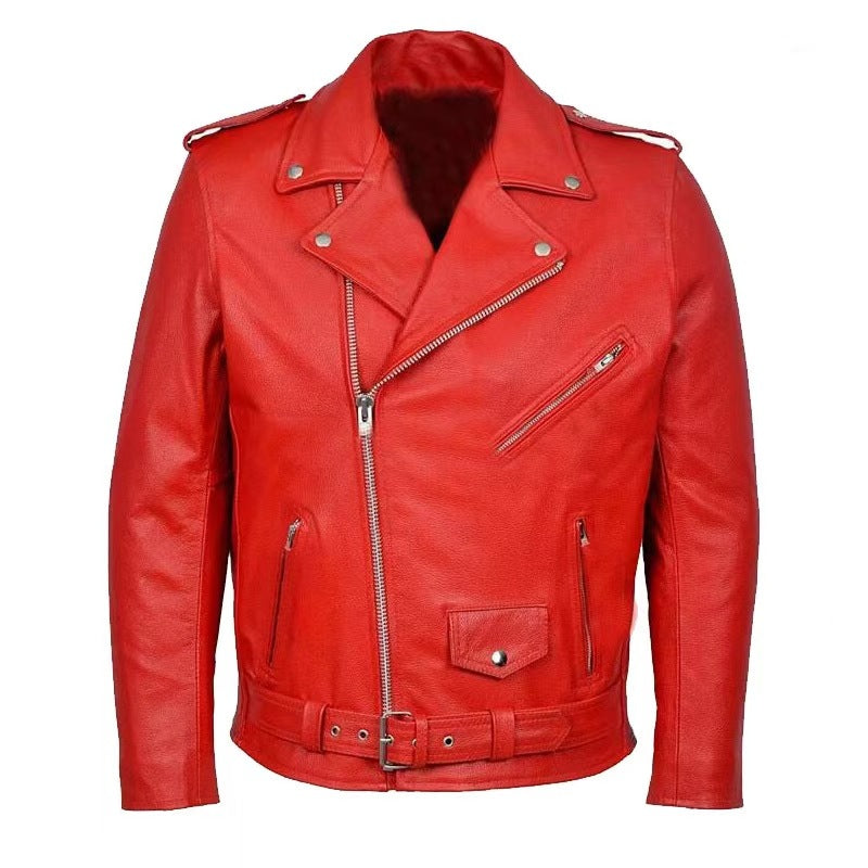 Berg-Feldt | Herren Echtes Leder Bikerjacke mit Asymmetrischem Reißverschluss