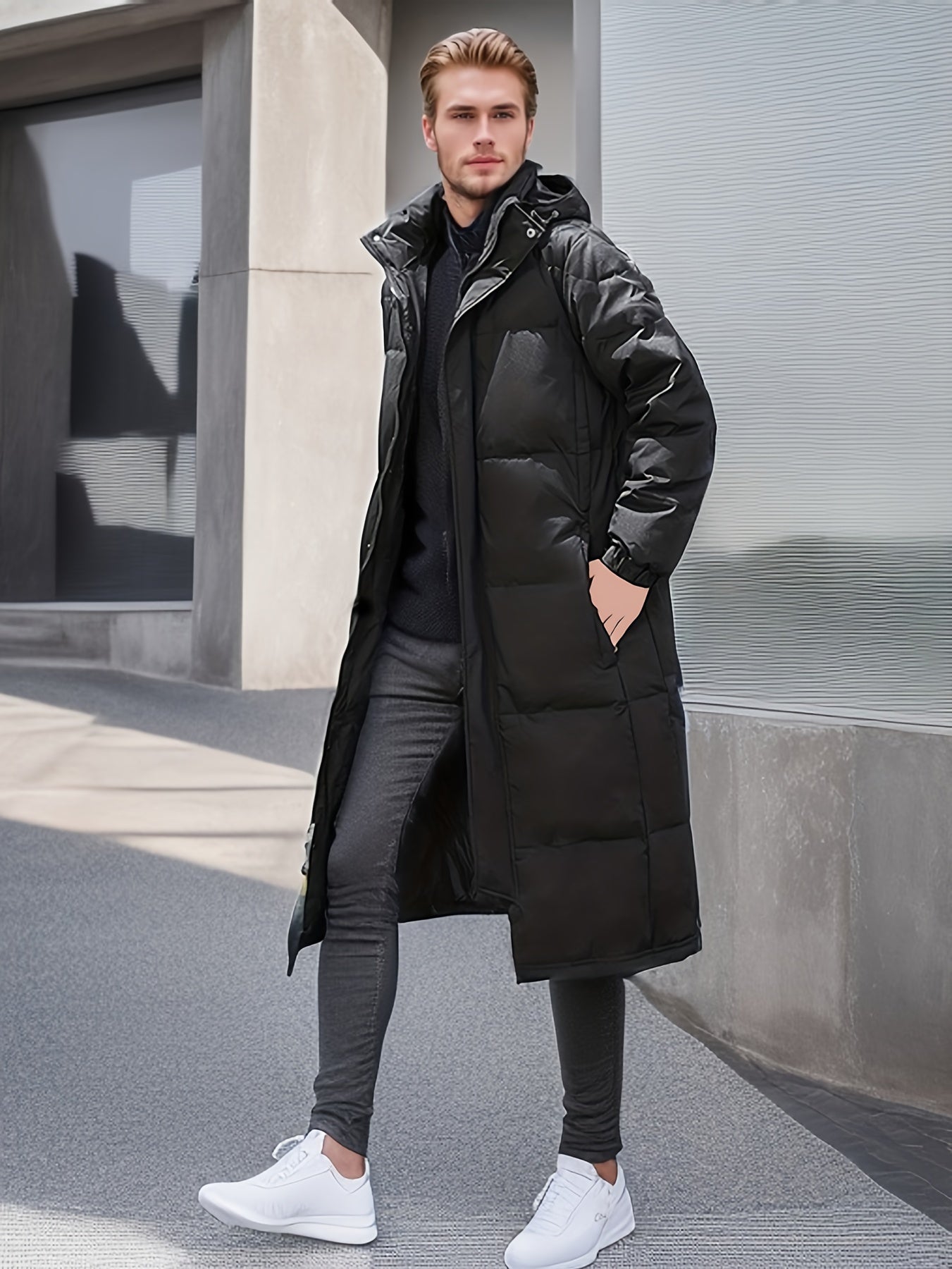 Berg-Feldt | Herren Lange Winterjacke: Warme Gepolsterte Lockere Passform Reißverschluss Design