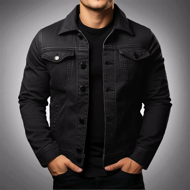 Berg-Feldt | Herren Strukturierte Denimjacke mit Knopfleiste und Taschen
