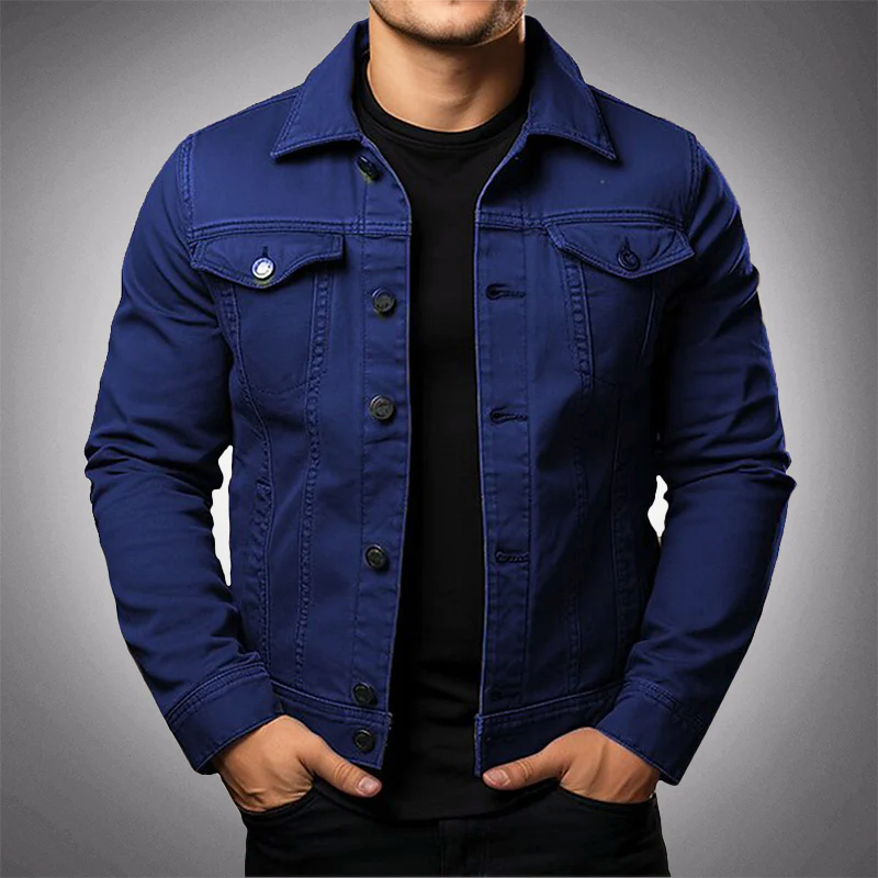 Berg-Feldt | Herren Strukturierte Denimjacke mit Knopfleiste und Taschen