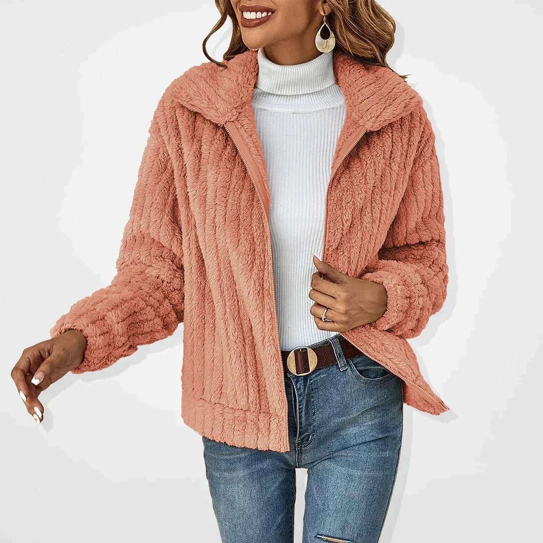 Berg-Feldt | mantel - Relaxed fit - Plüschgerippte Struktur - Reißverschluss - Hoher Kragen casual Stil