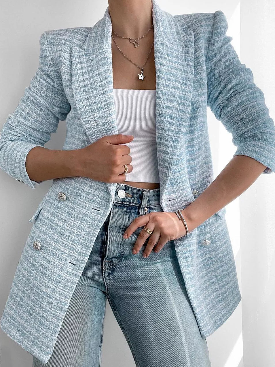 Berg-Feldt | Hellblauer Damen Blazer mit Knöpfen
