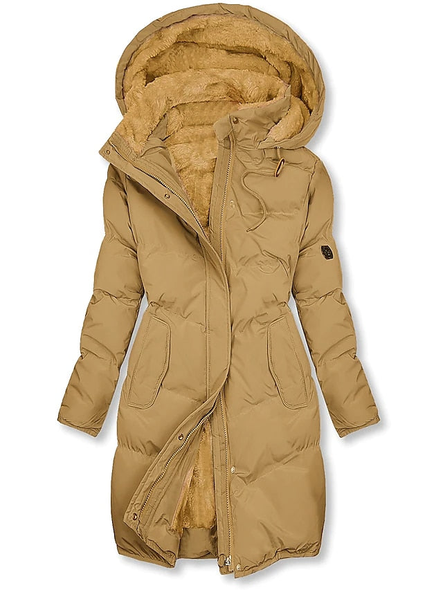 Berg-Feldt | Lange Kapuzen Winter Parka Dick Gepolsterter Mantel mit Fleece Futter