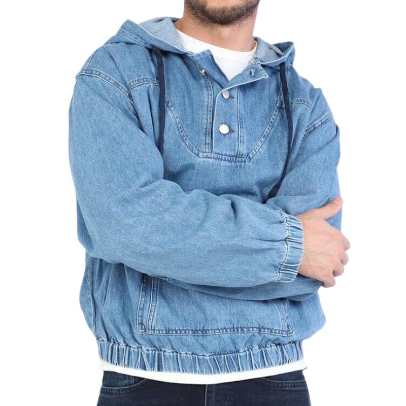 Berg-Feldt | Denim Hoodie Knopfverschluss Lässig und Trendy