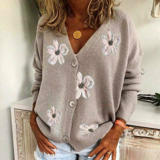 Berg-Feldt | Strickjacke mit Blumenstickerei
