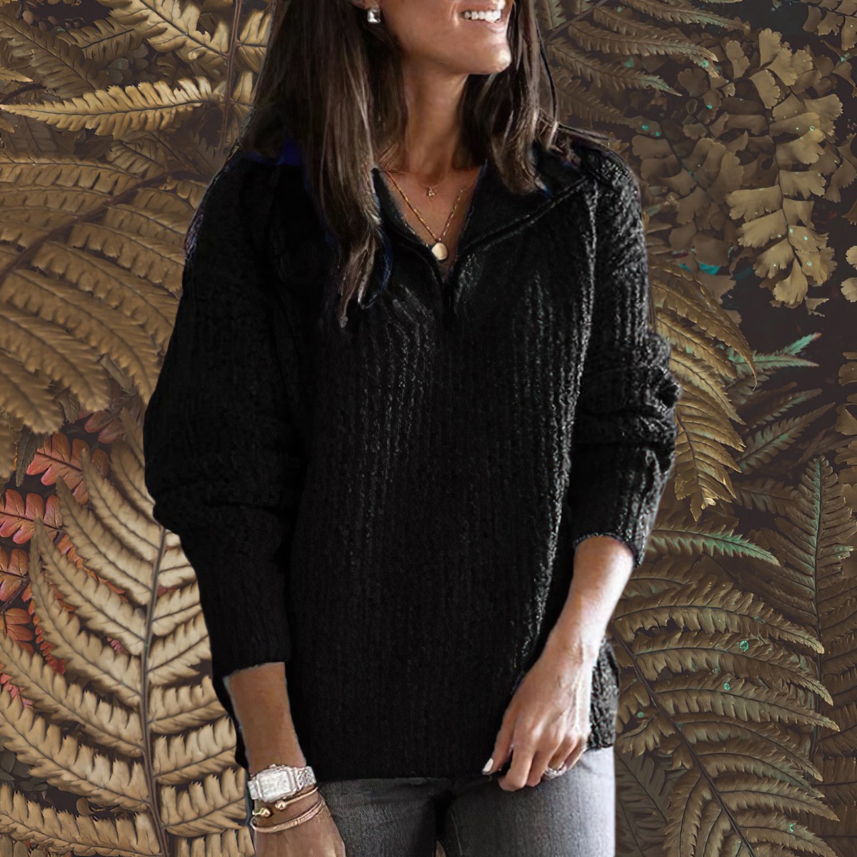 Pull pour femme à fermeture éclair, coupe oversize