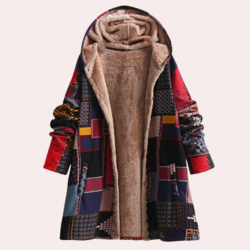 Berg-Feldt | hoodie fleece jack - trendige warme patchwork Außenbekleidung