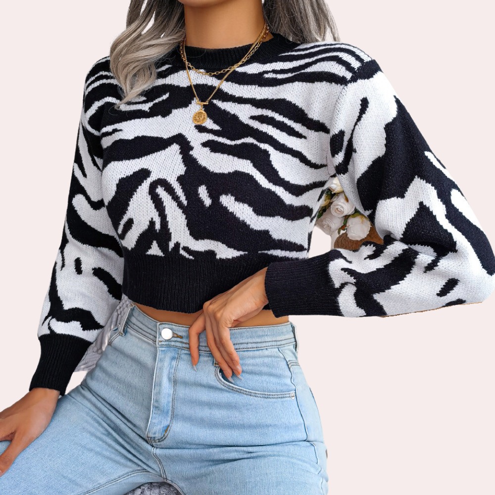 Berg-Feldt | Gekürzter Strickpullover mit Tierdruck Weich und Trendy Perfekt für Den Alltag