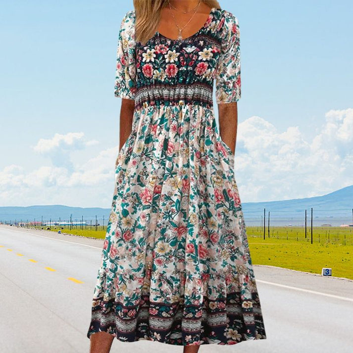 Robe midi en coton ELARA imprimée