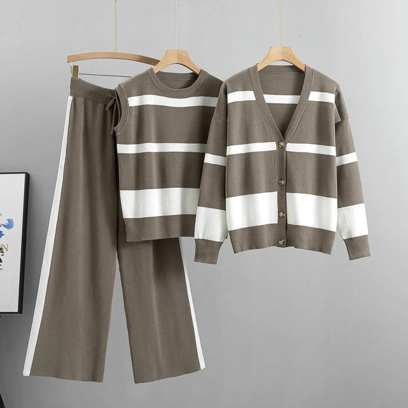Ensemble de loungewear Mara pour femme – 3 pièces, tricoté