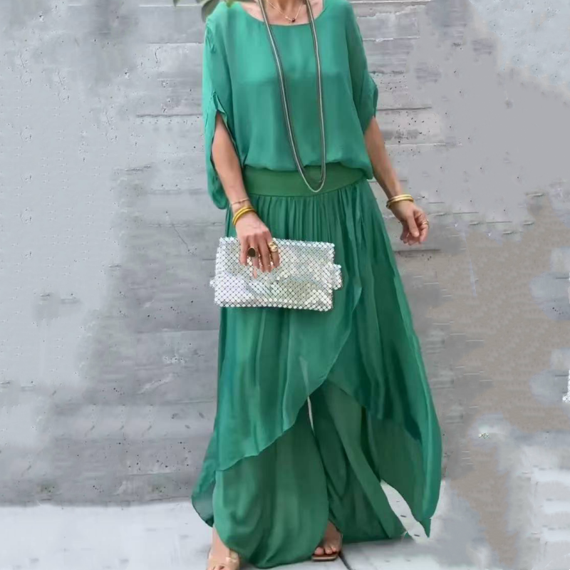 NADIRA : Ensemble blouse asymétrique et pantalon
