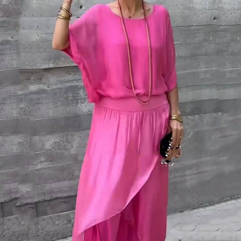 NADIRA : Ensemble blouse asymétrique et pantalon