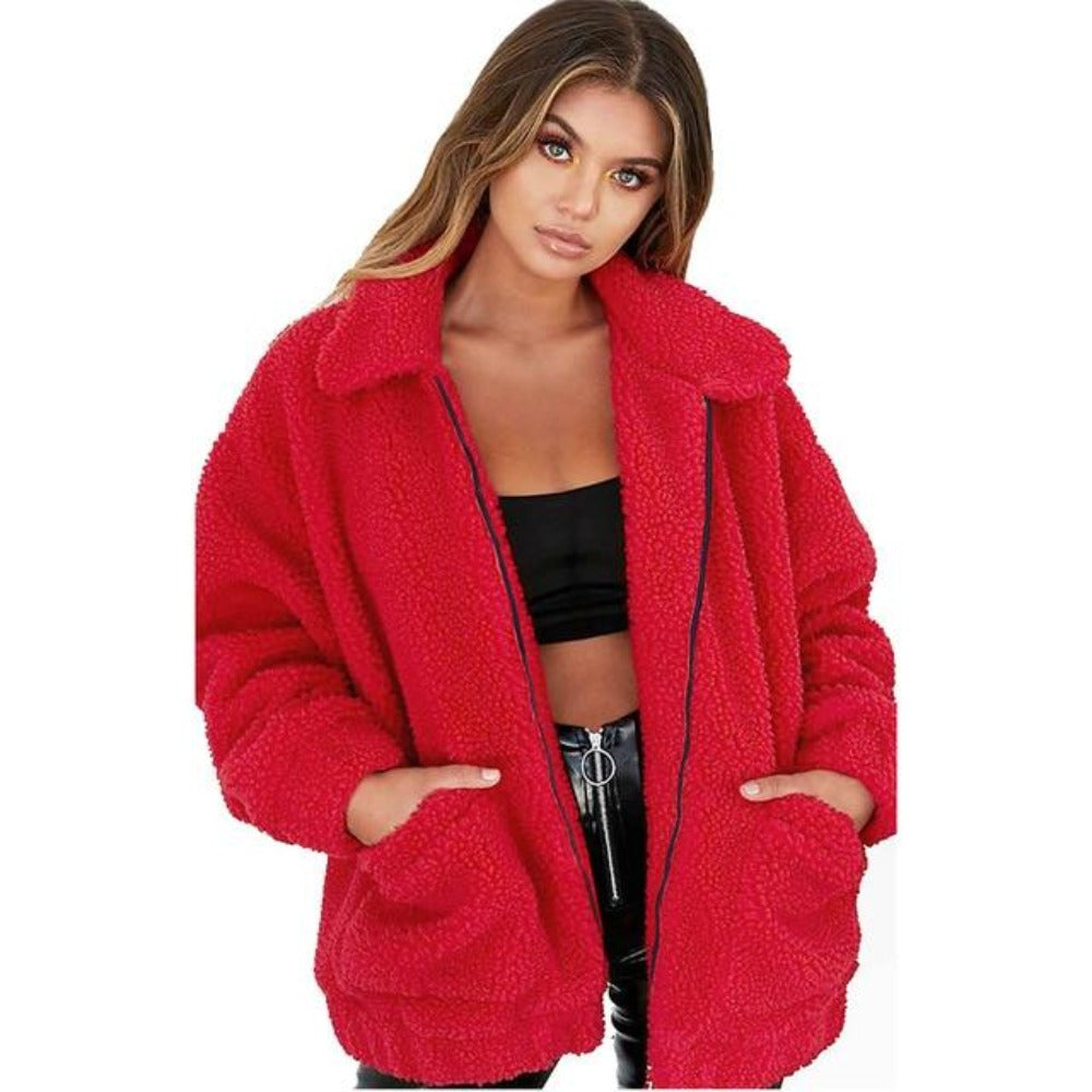 Berg-Feldt | Teddy Mantel - Oversized Fit - Weiches Fleece - Reißverschluss - Lässiger Look