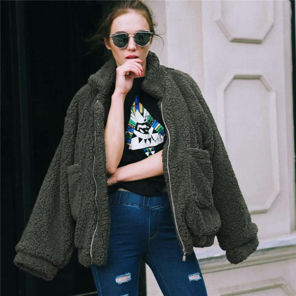 Berg-Feldt | Teddy Mantel - Oversized Fit - Weiches Fleece - Reißverschluss - Lässiger Look