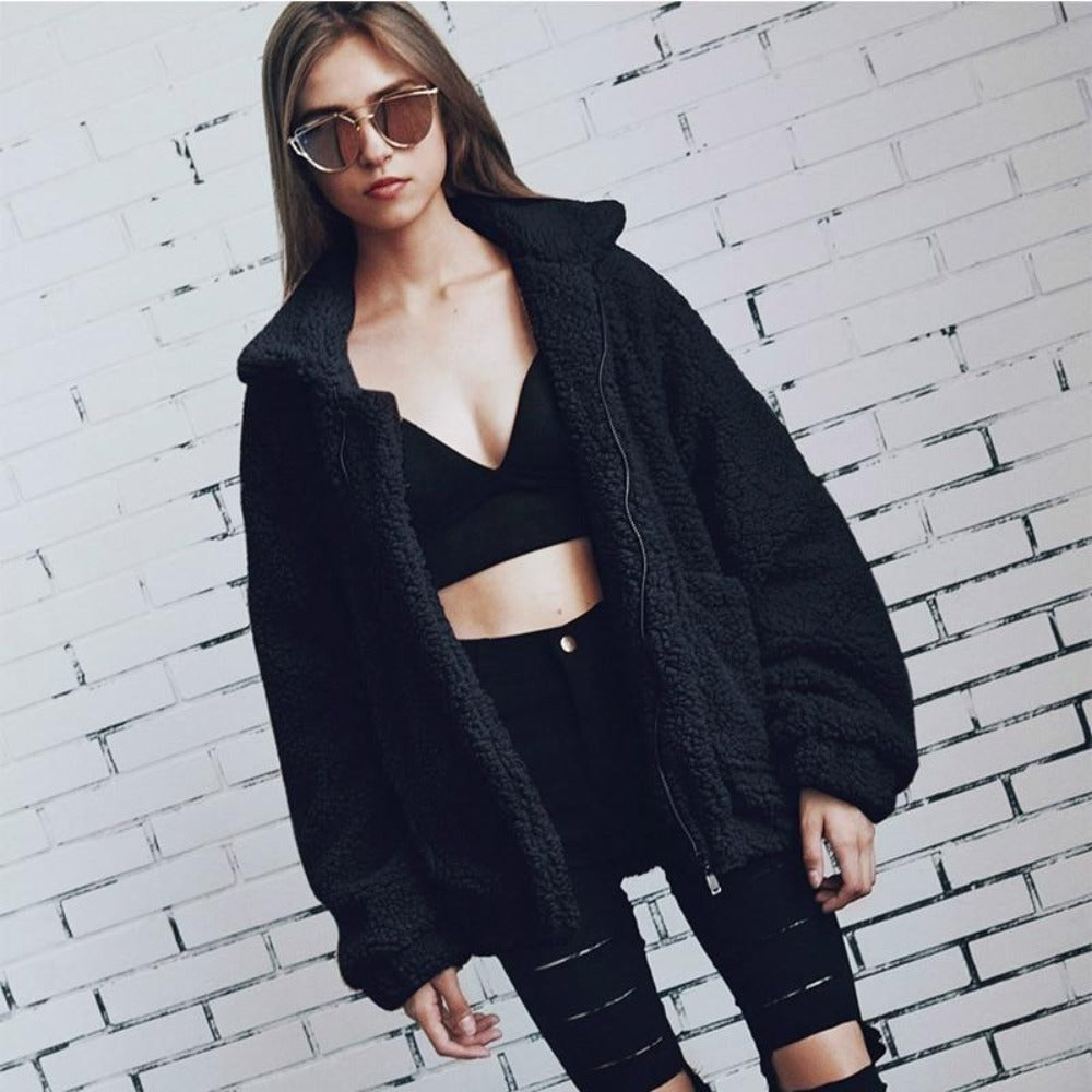 Berg-Feldt | Teddy Mantel - Oversized Fit - Weiches Fleece - Reißverschluss - Lässiger Look