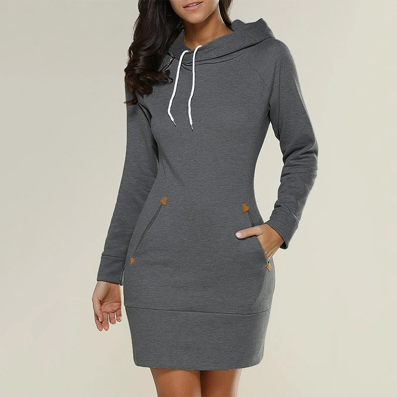 Berg-Feldt | Einfaches Langarm Kapuzenpullover Kleid