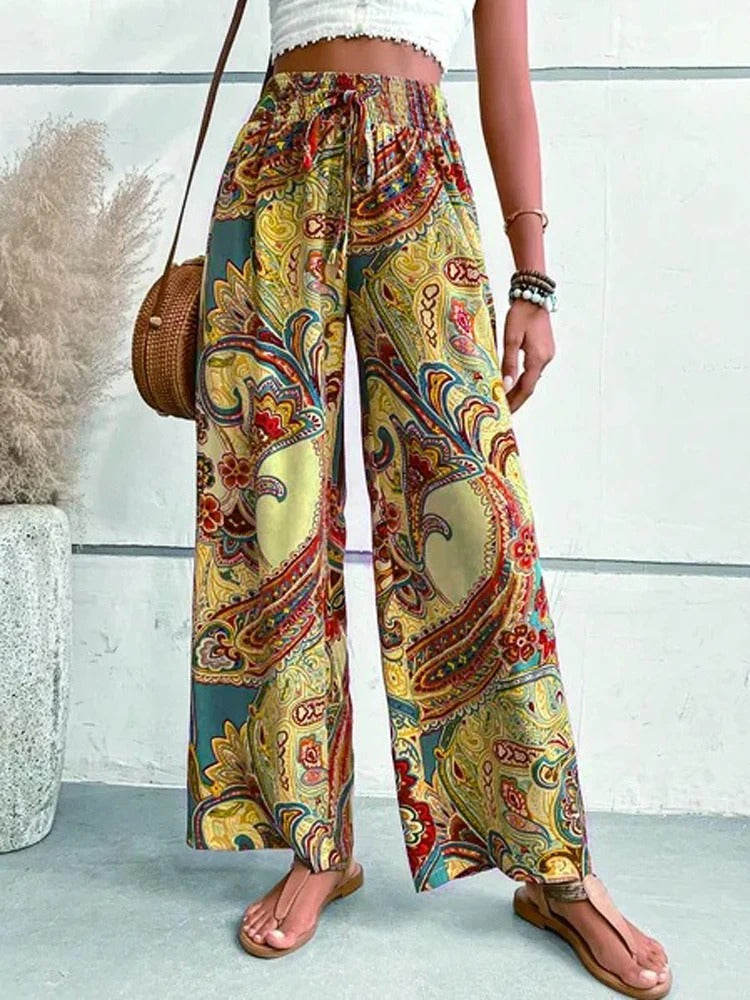 Bessie Hose: Pantalon taille haute avec imprimé numérique de haute qualité