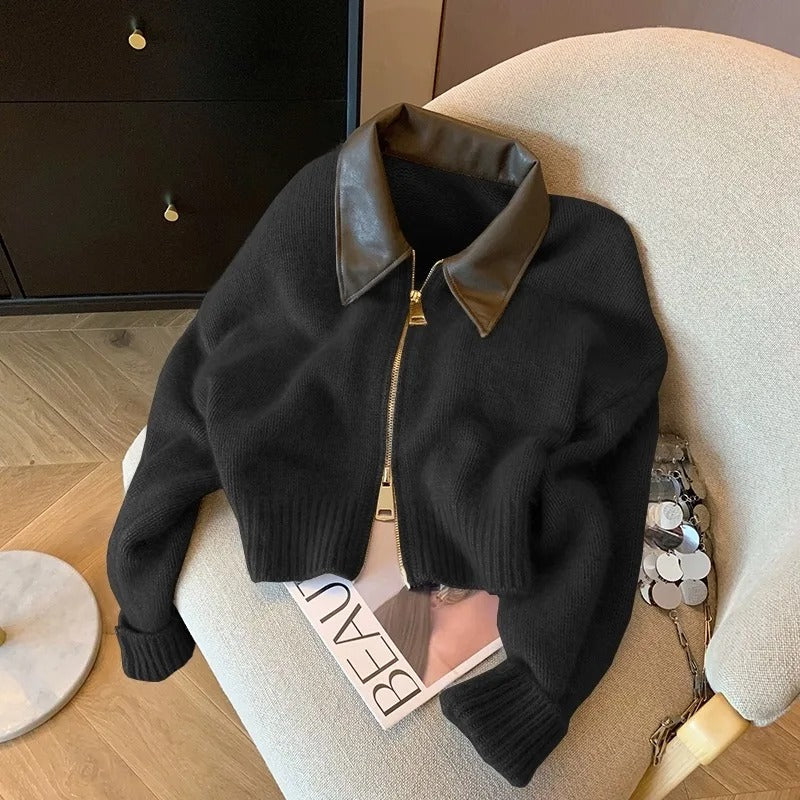 Berg-Feldt | Strickpullover mit Lederkragen