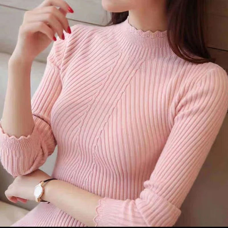 Berg-Feldt | Jumper - Damen Herbst Hoher Kragen Rippstrickpullover
