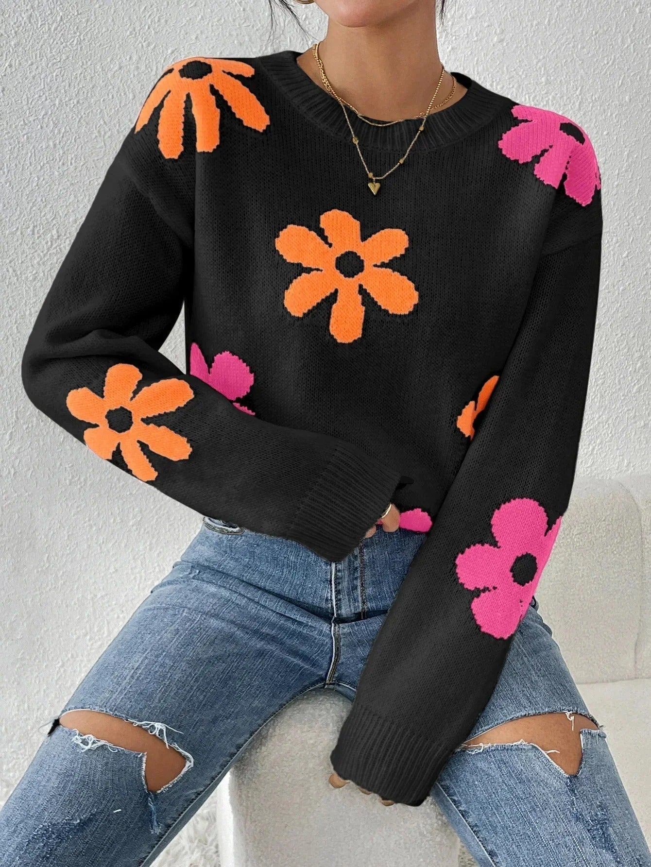 Berg-Feldt | Strickpullover mit Floralem Druck