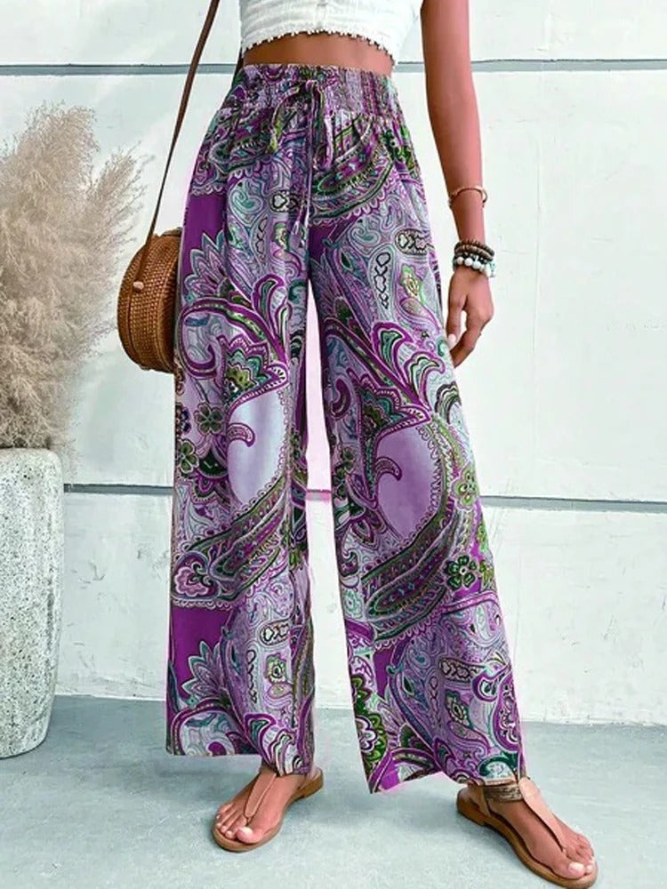 Bessie Hose: Pantalon taille haute avec imprimé numérique de haute qualité