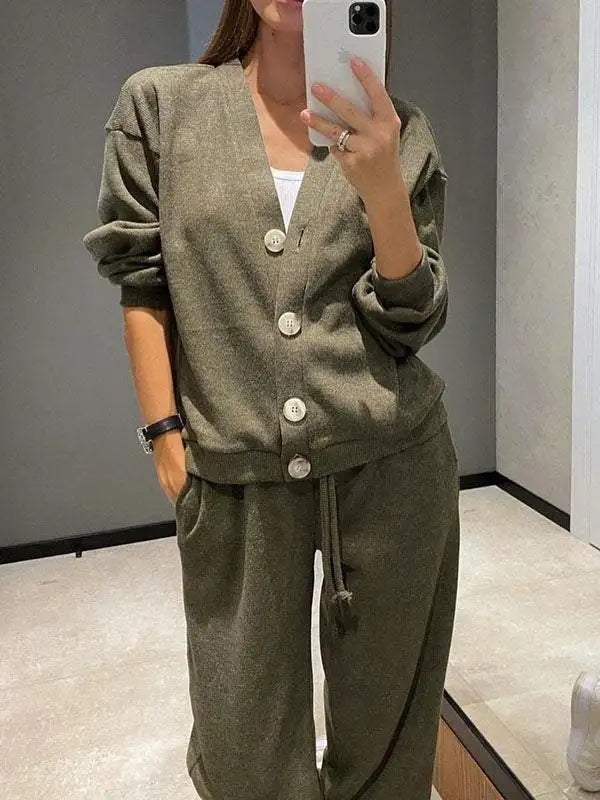 Berg-Feldt | Damen Zweiteiliges Gestricktes Jacke und Hose mit Knöpfen