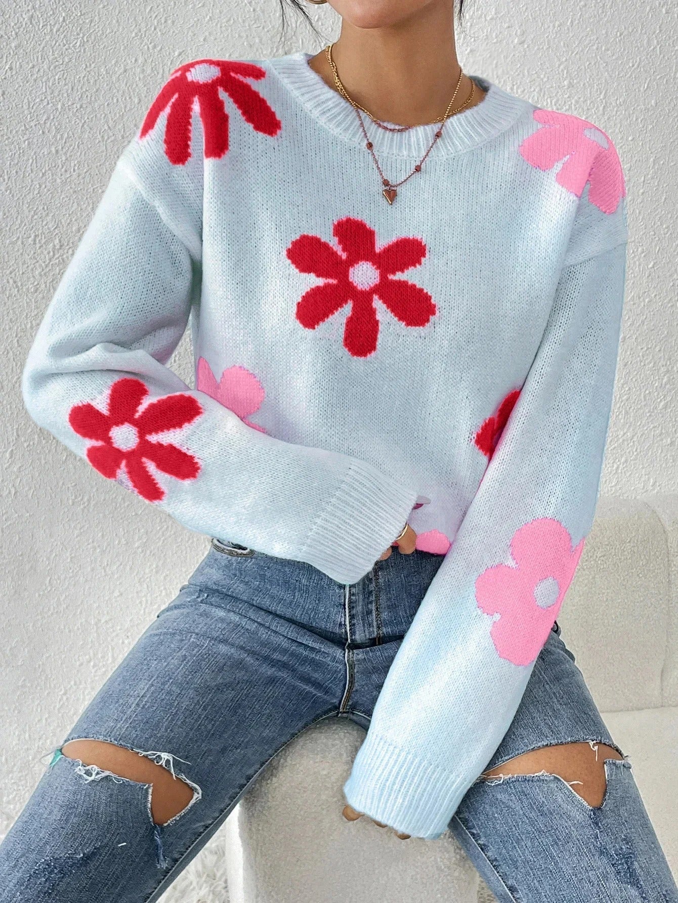 Berg-Feldt | Strickpullover mit Floralem Druck