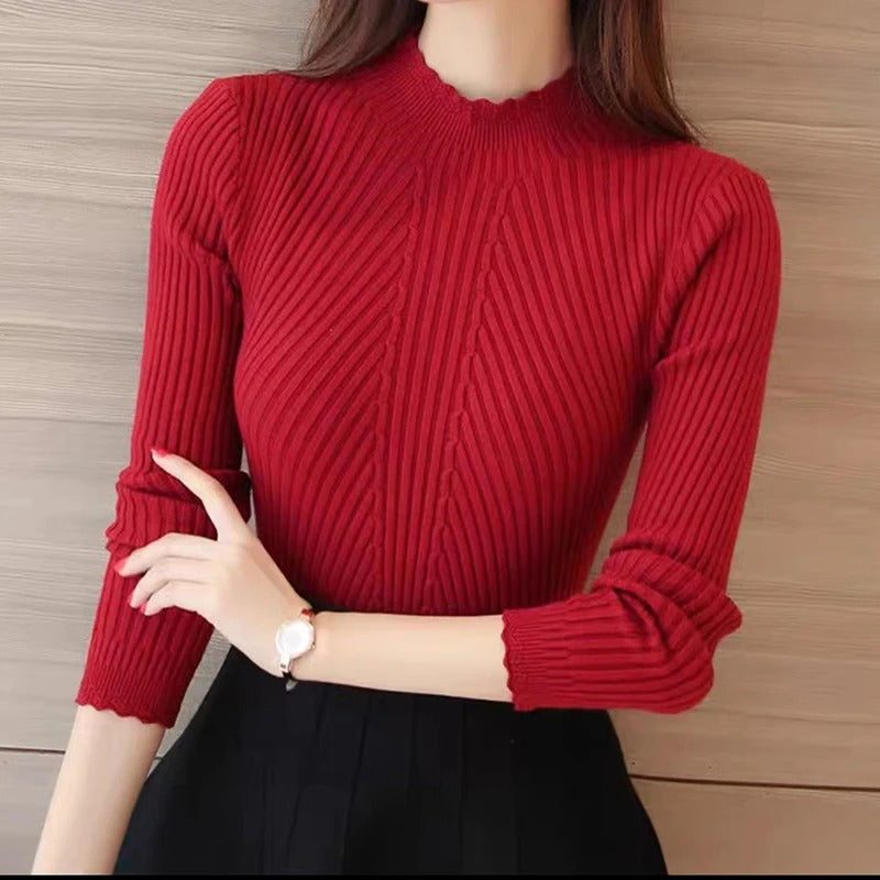 Berg-Feldt | Jumper - Damen Herbst Hoher Kragen Rippstrickpullover