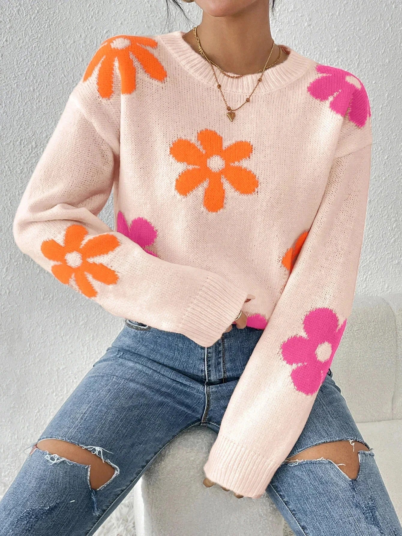 Berg-Feldt | Strickpullover mit Floralem Druck