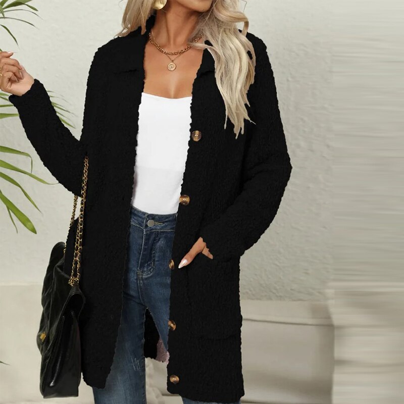 Berg-Feldt | Gilet long en tricot en polaire douce avec poches pour femme