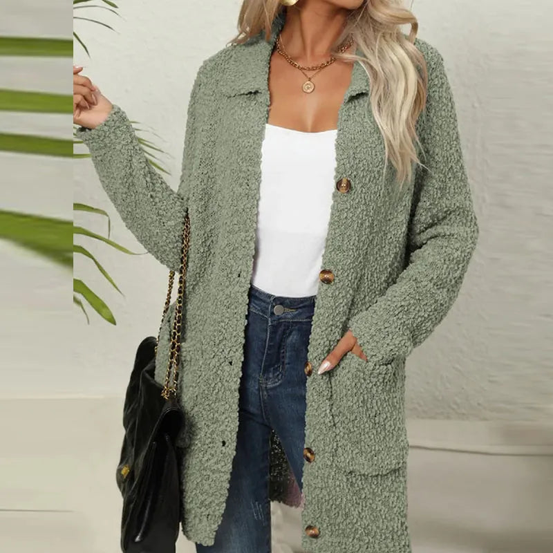Berg-Feldt | Lange Teddyjacke mit Knopfverschluss Fleece Weich und Warm