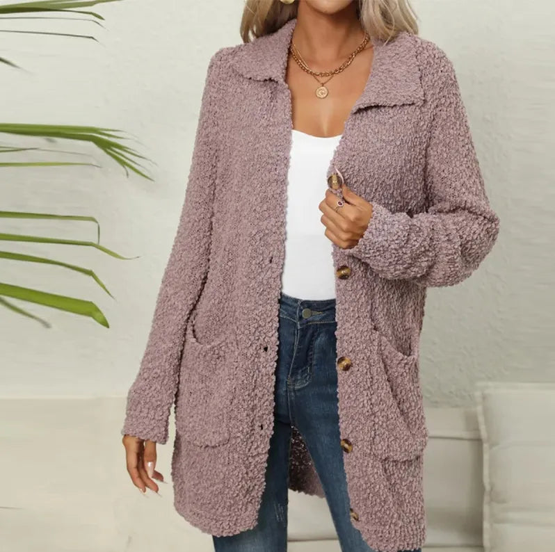 Berg-Feldt | Lange Teddyjacke mit Knopfverschluss Fleece Weich und Warm
