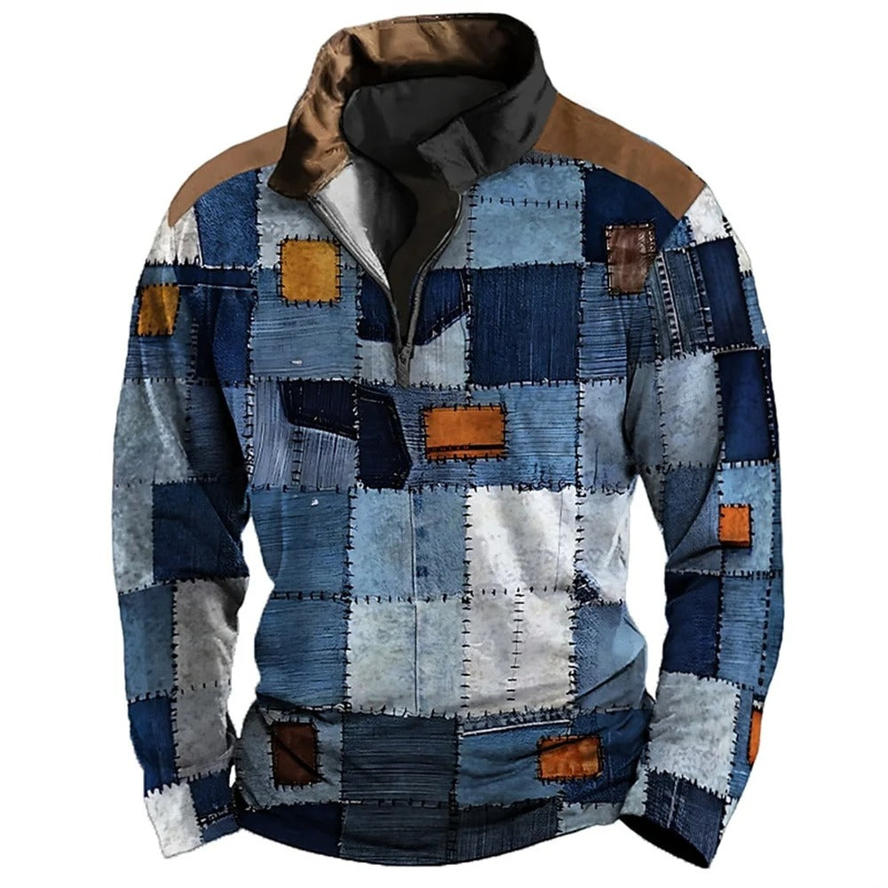 Berg-Feldt | Patchwork-design-jacke mit Reißverschluss Baumwolle Einzigartig und Mutig