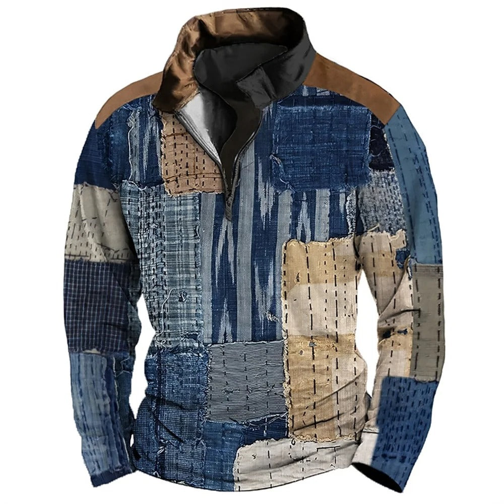 Berg-Feldt | Patchwork-design-jacke mit Reißverschluss Baumwolle Einzigartig und Mutig