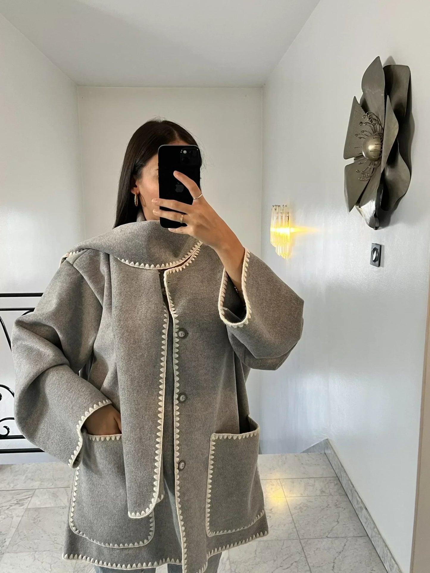 Berg-Feldt | Mantel Poncho-Stil - Oversized Passform - Wollmischung - Hoher Kragen - 3/4 Ärmel