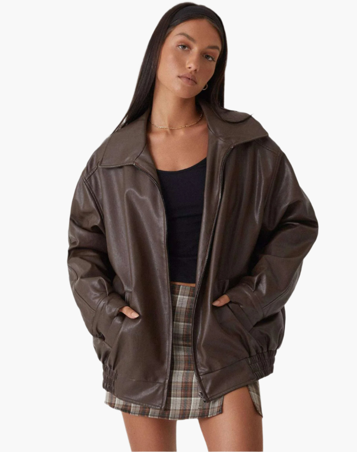 Berg-Feldt | Übergroße Lederjacke mit Langen Ärmeln für Damen - Herbst