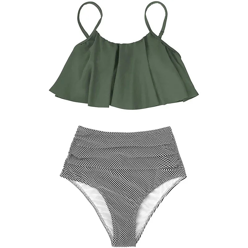 Hochtailiger Bikini mit Rüschen (Tankini-Set)