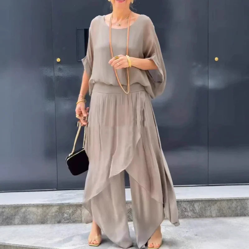 NADIRA : Ensemble blouse asymétrique et pantalon