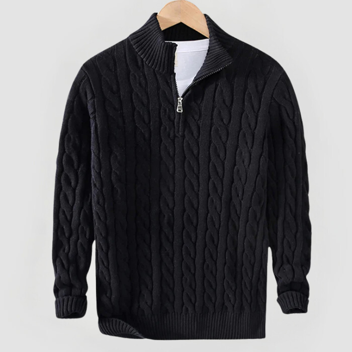 Demi-zipper Liam en maille torsadée