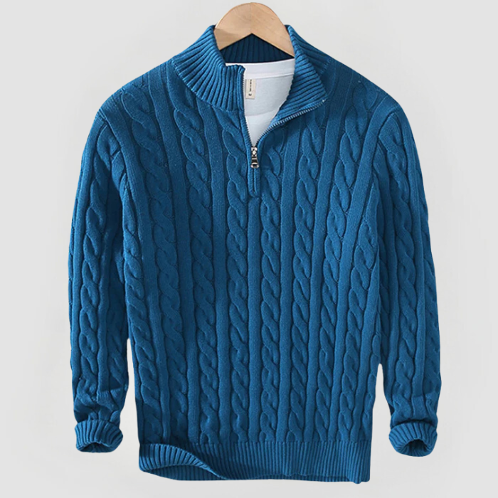 Demi-zipper Liam en maille torsadée